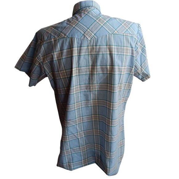 Vintage 1990s Plaid Western SHirt Mens Large BLue Summer Indy Snapper - Picture 5 of 6